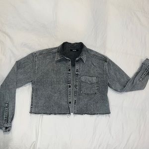 Black washed, cropped denim jacket